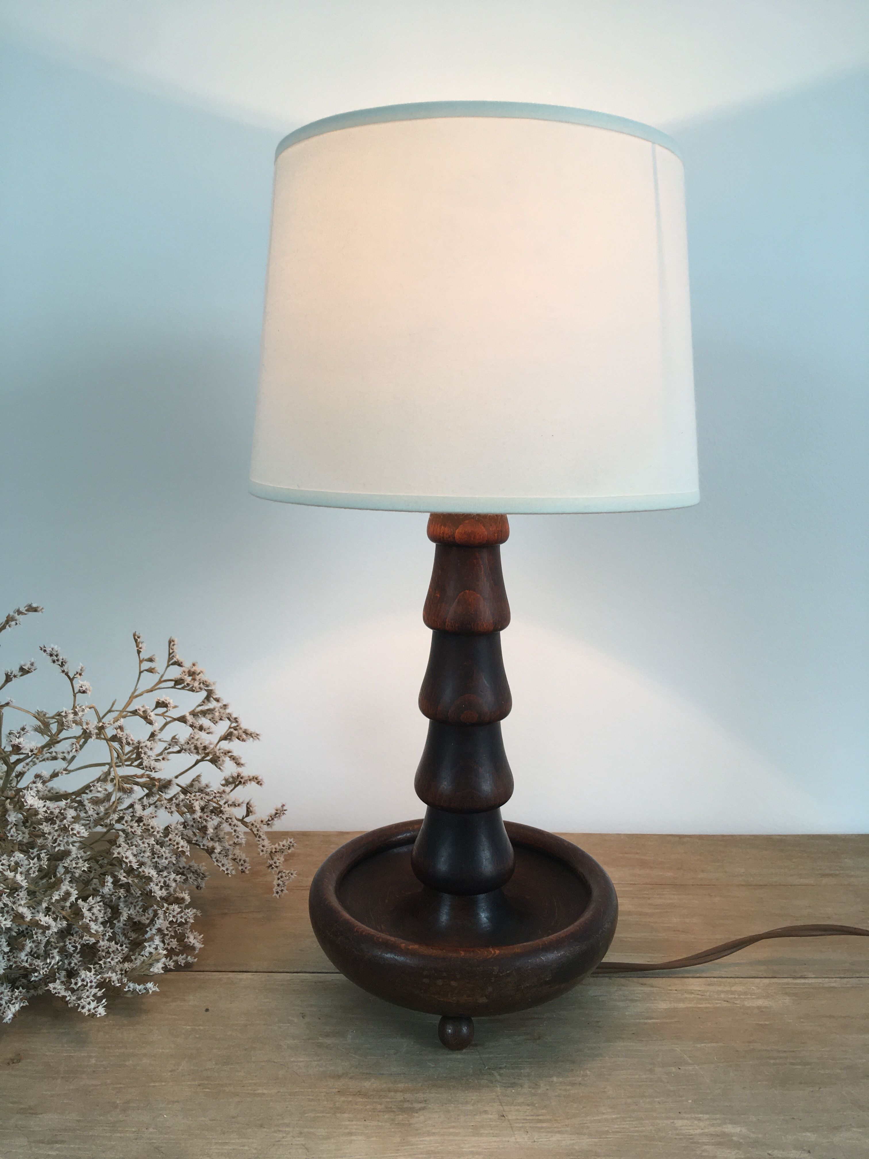 Pied de lampe en bois tourné des années 40-50