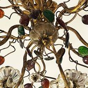 Floral chandelier Banci Firenze with 6 lights, coloured glass and gold metal.