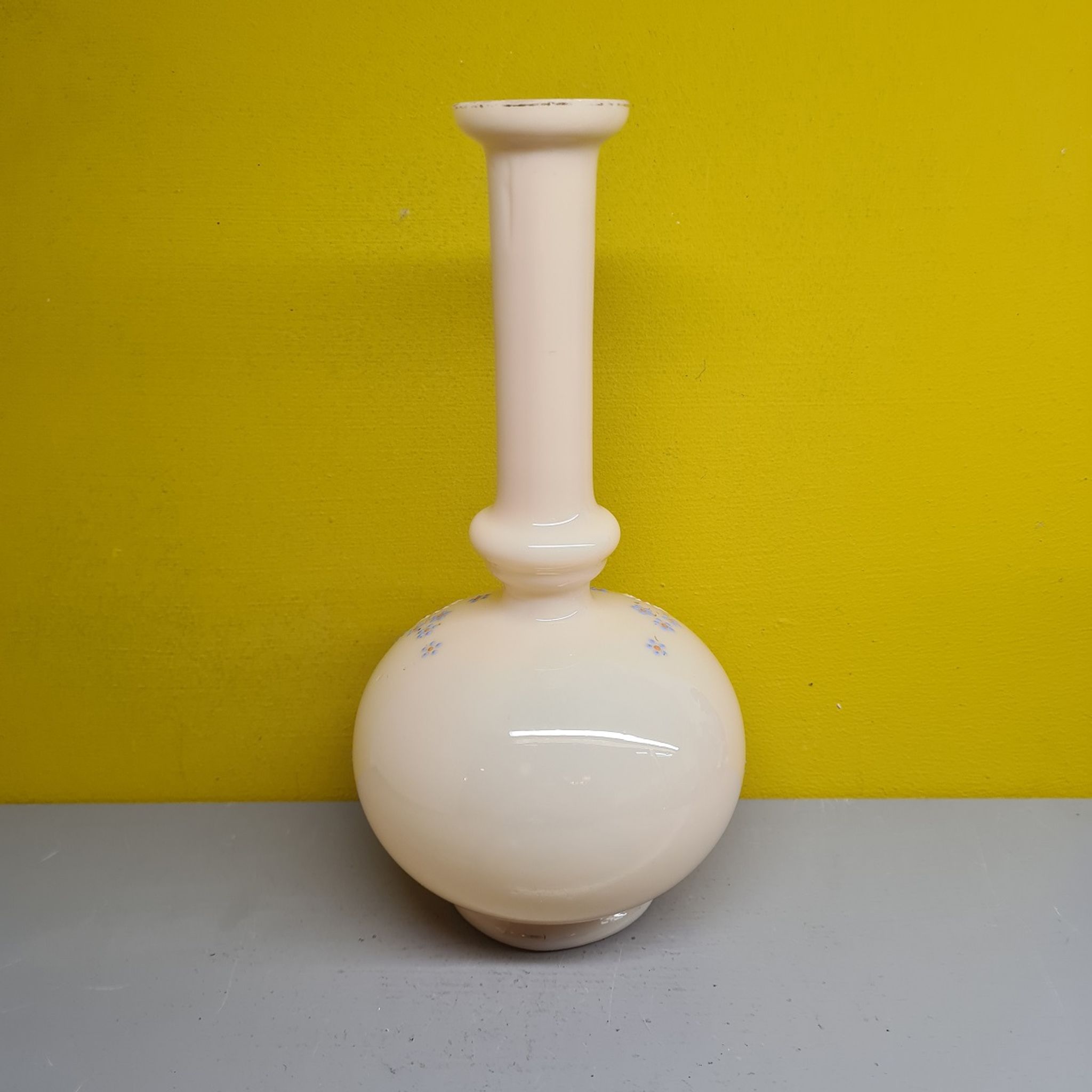 Antiquer Victorian painted beige Opaline vase Czechoslovakia,  from around 1900.