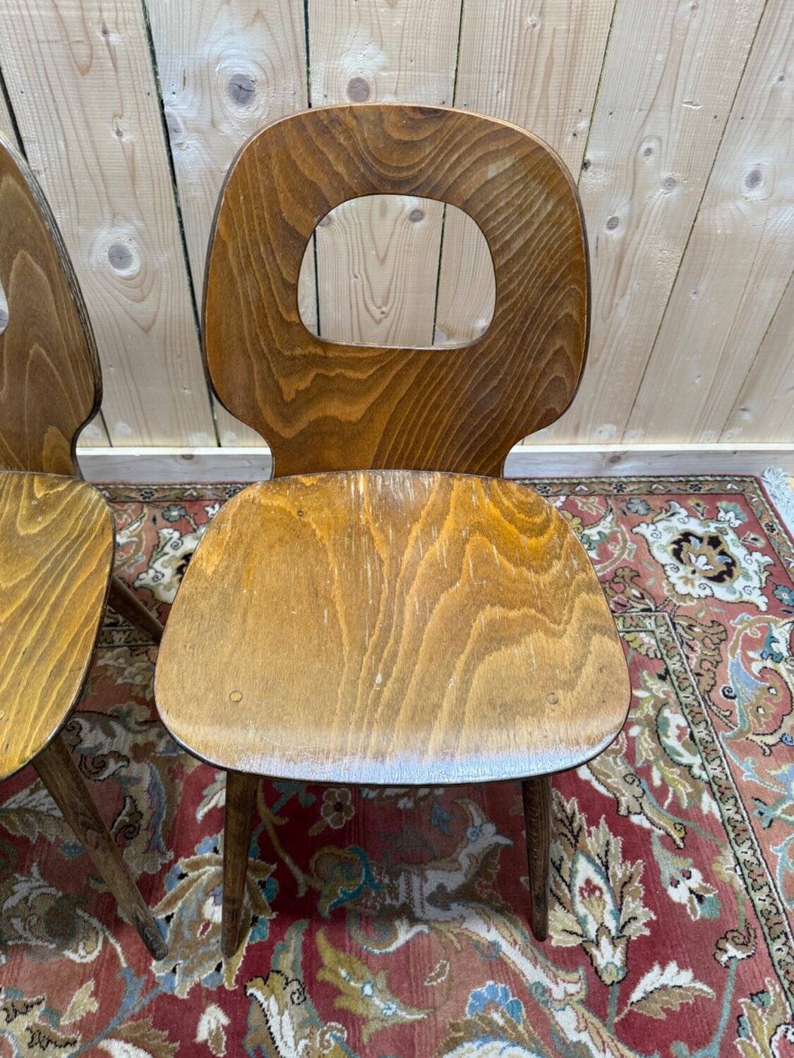 Set of 4 Baumann chairs model Eye in wood, 1950s design.