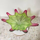 Sunburst shaped Murano centerpiece in lime green & fushsia  - Sommerso