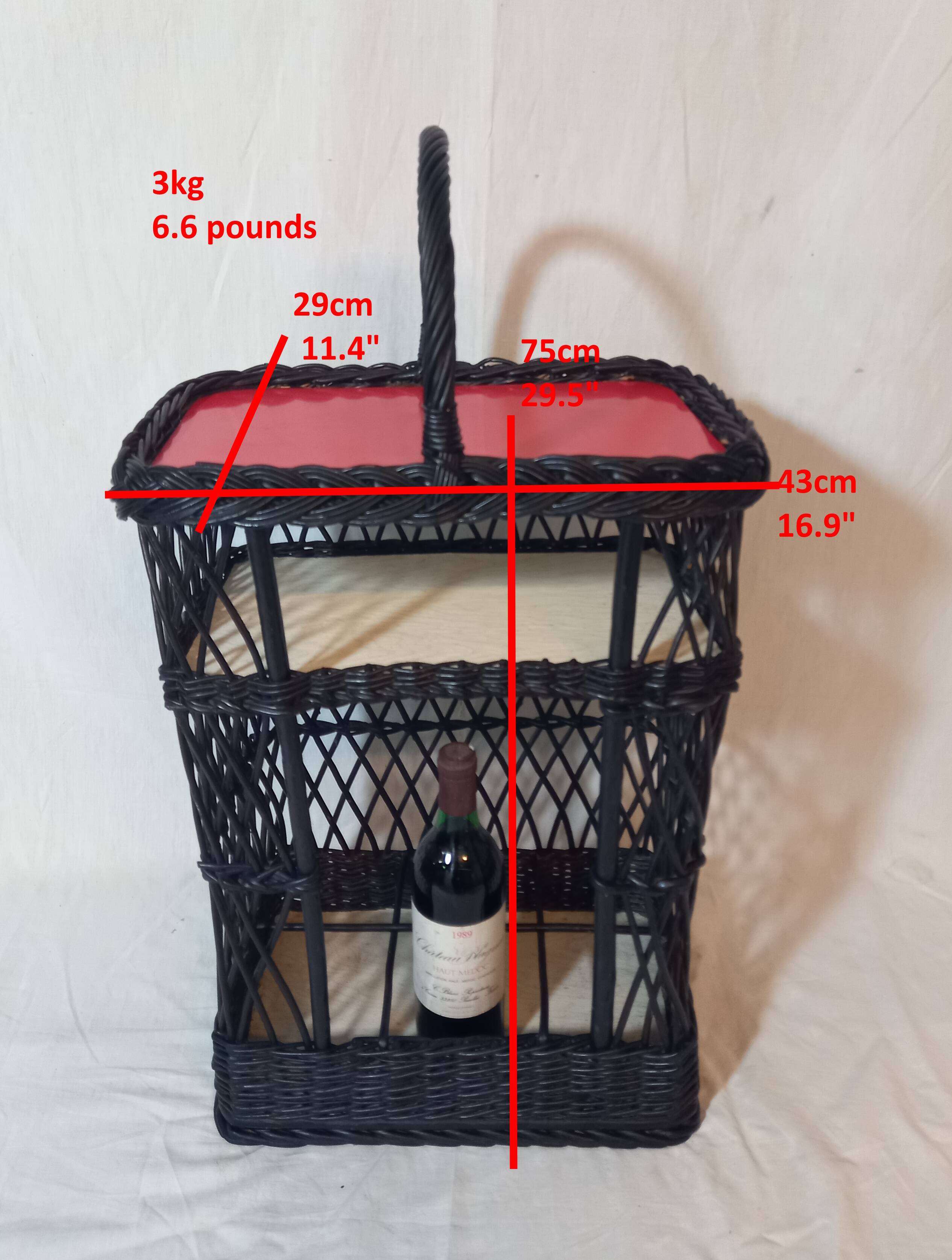 Mini bar or portable bottle holder in black rattan