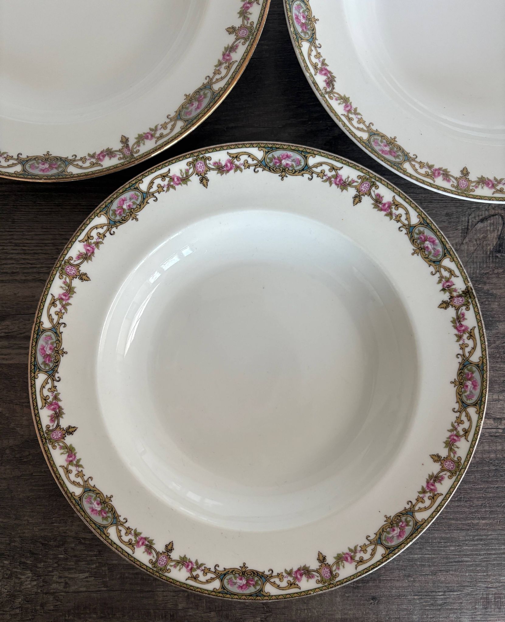 Set of three deep plates Limoges L.S. Floral Belle Époque decoration