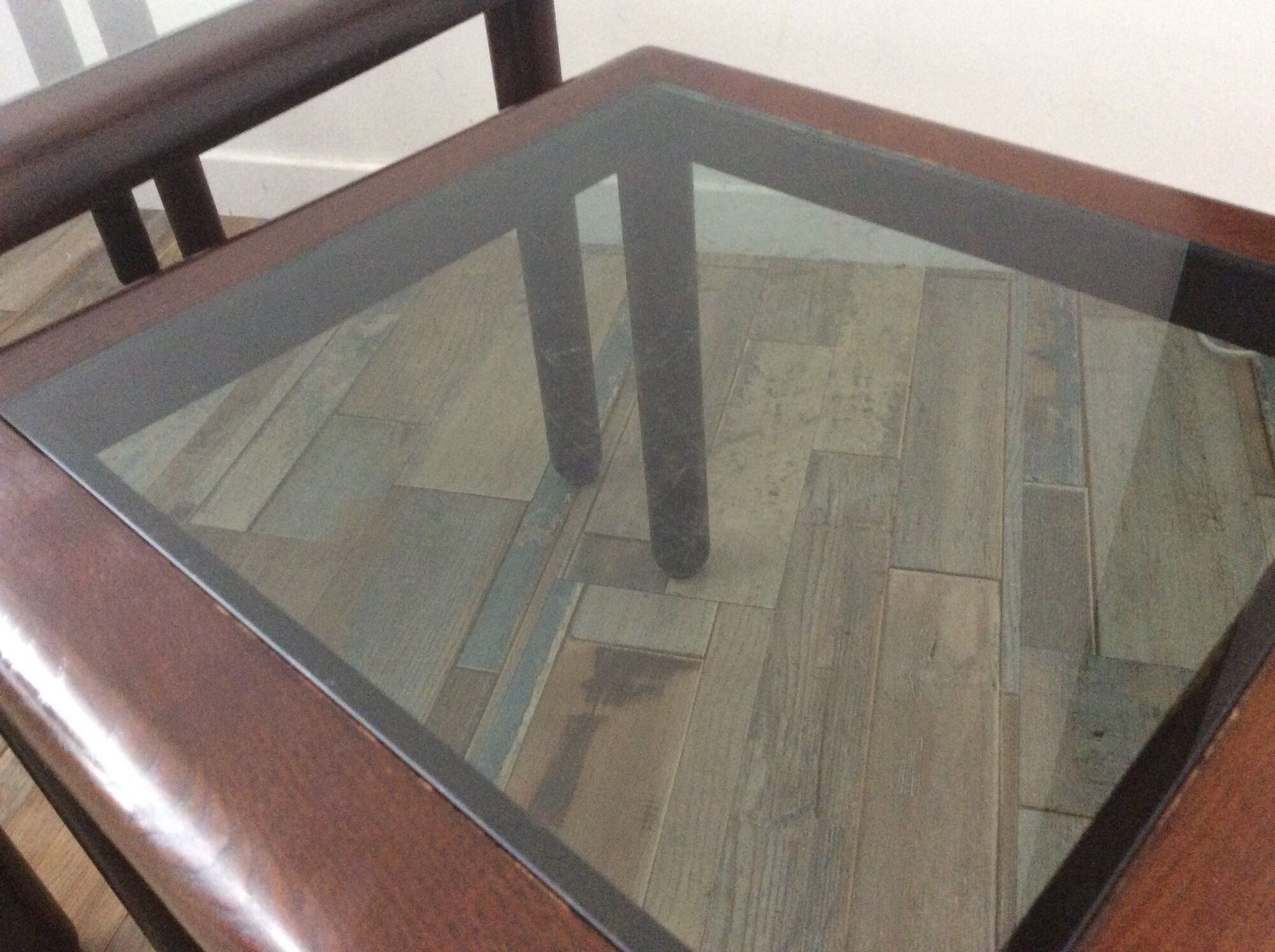Series of 3 wooden and glass tables from the 70s