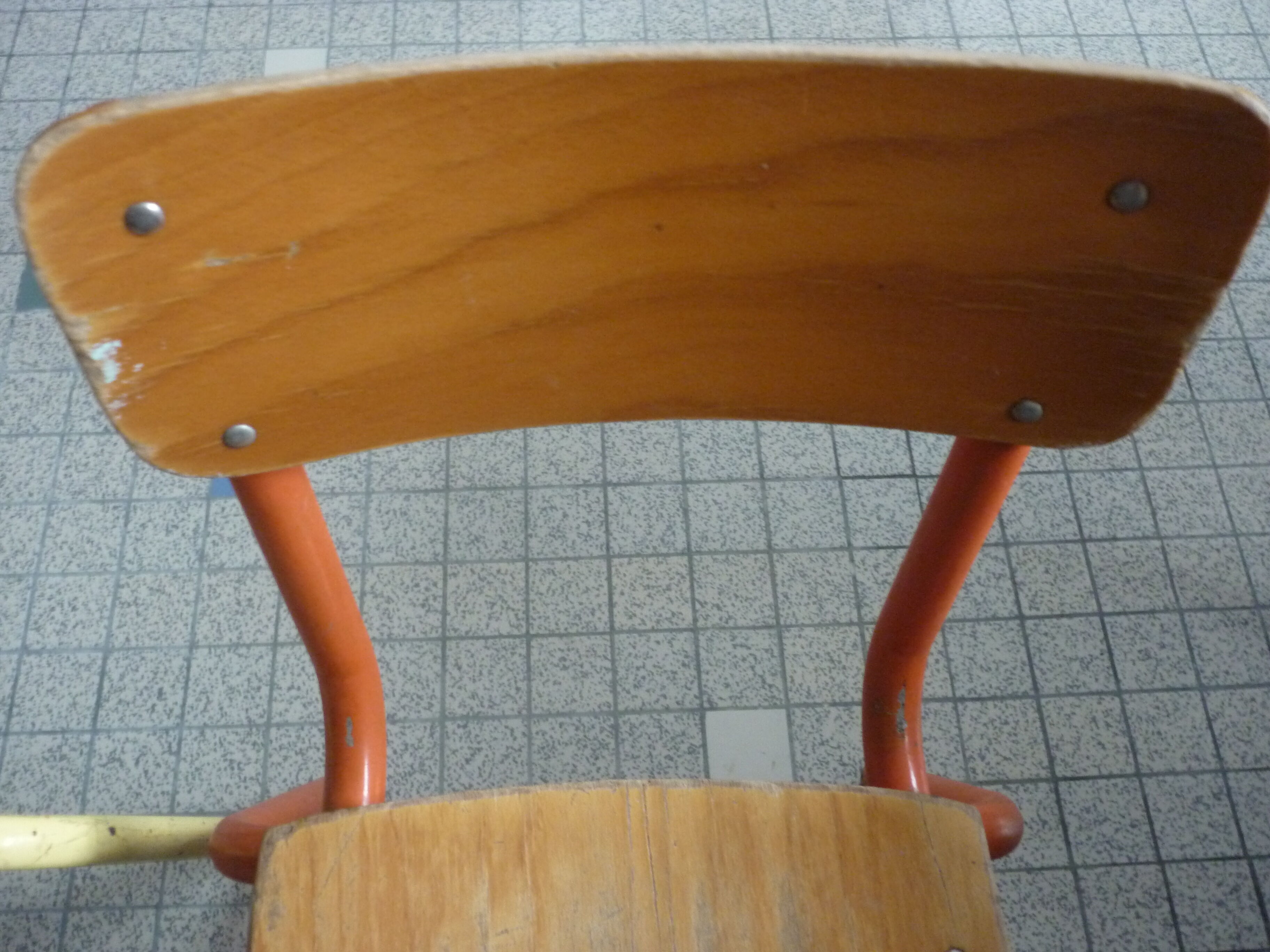 2 chairs child metal orange and yellow wood