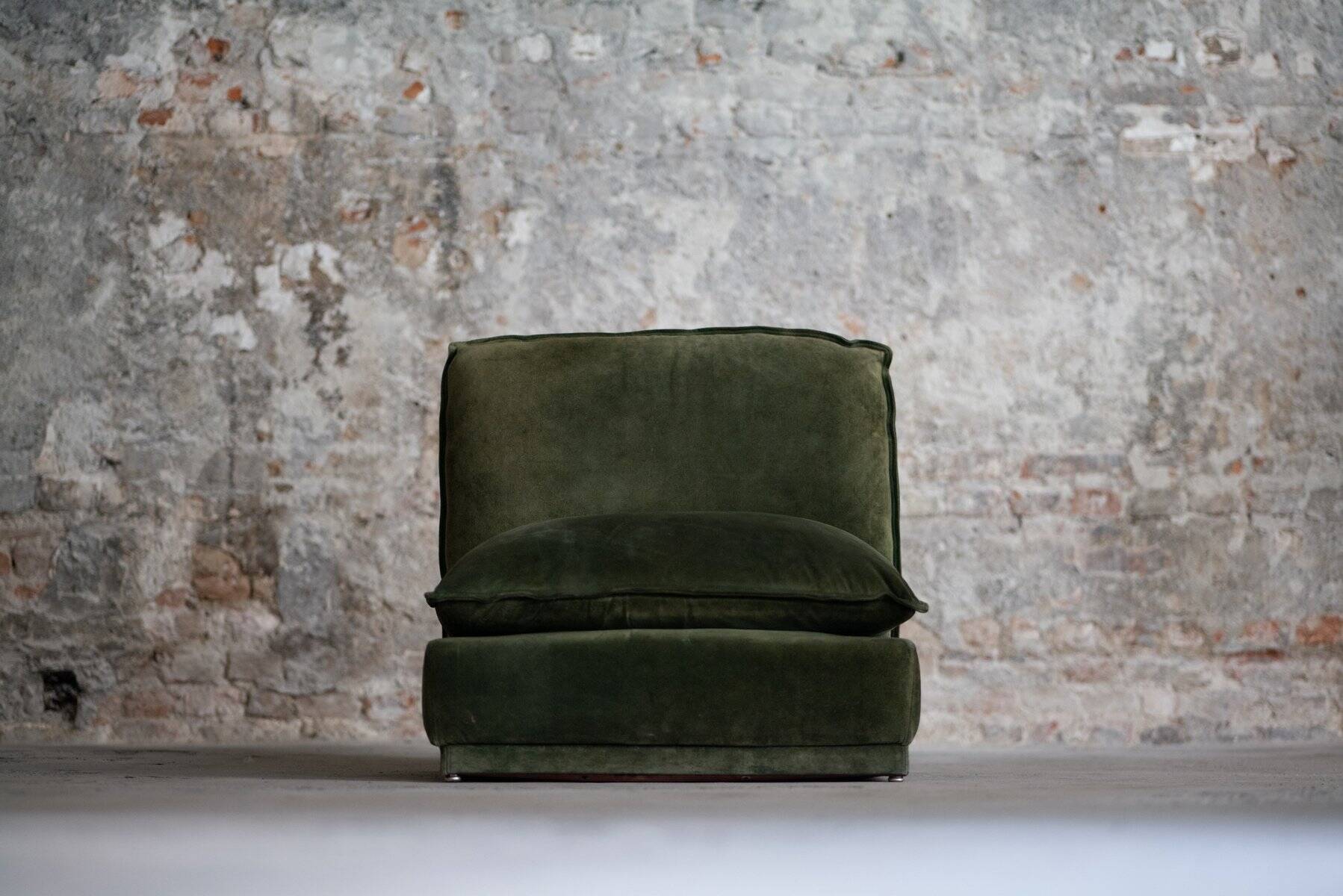 Vintage suede leather armchair, Italy, 1970s