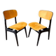 2 vintage chairs in black lacquered wood and yellow/mustard fabric, 1960