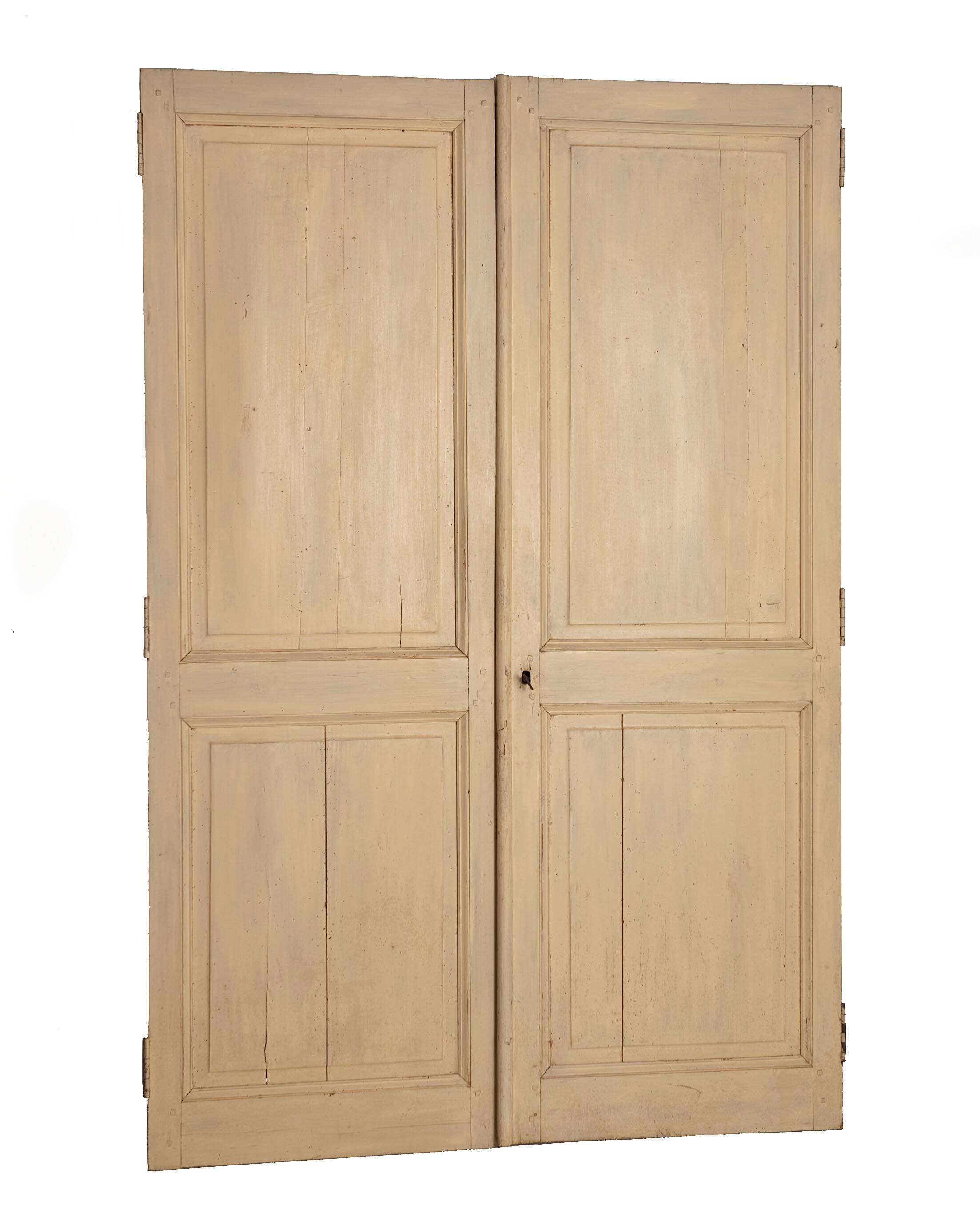 Old double cupboard door in white wood and fir n°4