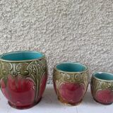 Ensemble de barbotines art nouveau composé d'un plat et de 3 pots collector