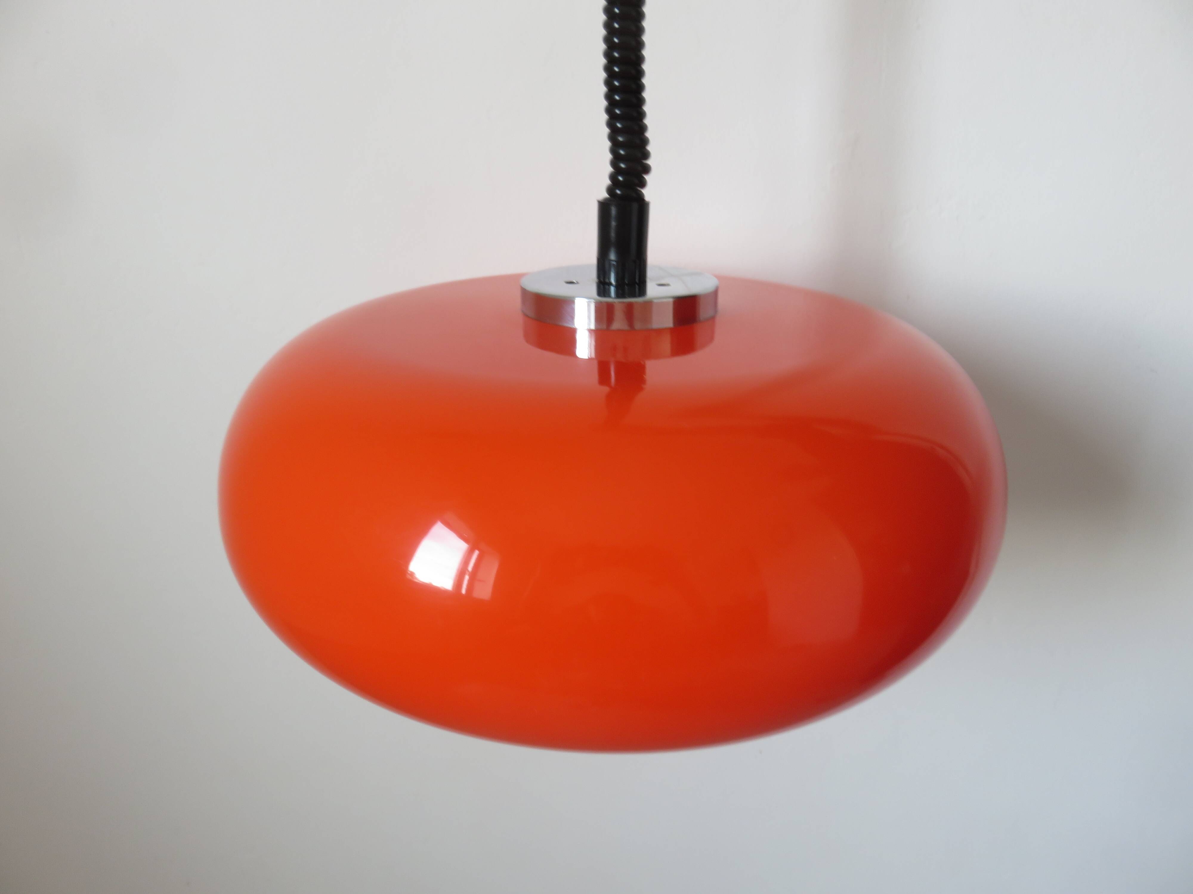 Orange perspex and chrome metal pendant light, space age, 1970