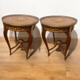 Paire de tables d’appoint Louis XV sculptées en hêtre et bronze, artisanale