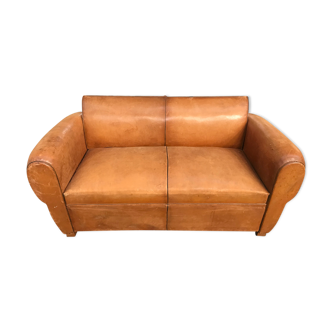 Art deco convertible leather club sofa