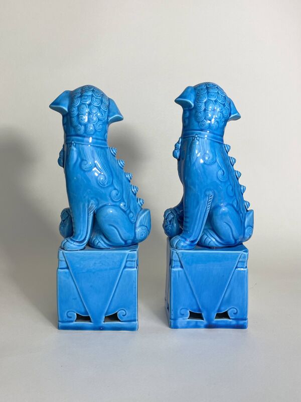 Paire de Statues Serre-Livres Chiens Fô