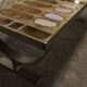 Ceramic coffee table and brushed steel Roche Bobois design Gregorieff 70s, 108x47cm
