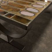 Ceramic coffee table and brushed steel Roche Bobois design Gregorieff 70s, 108x47cm