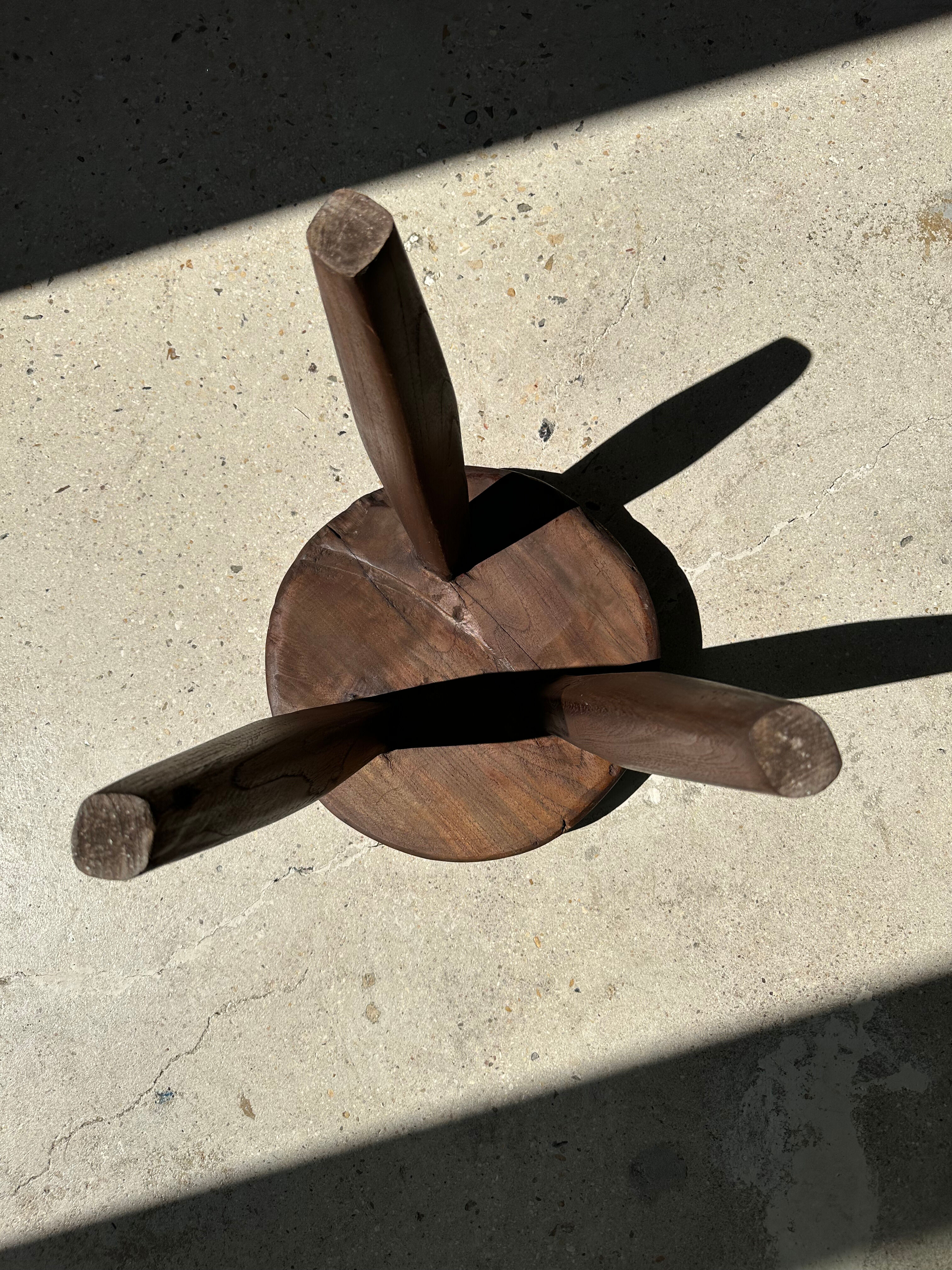 Brown solid wood stool flat circular seat