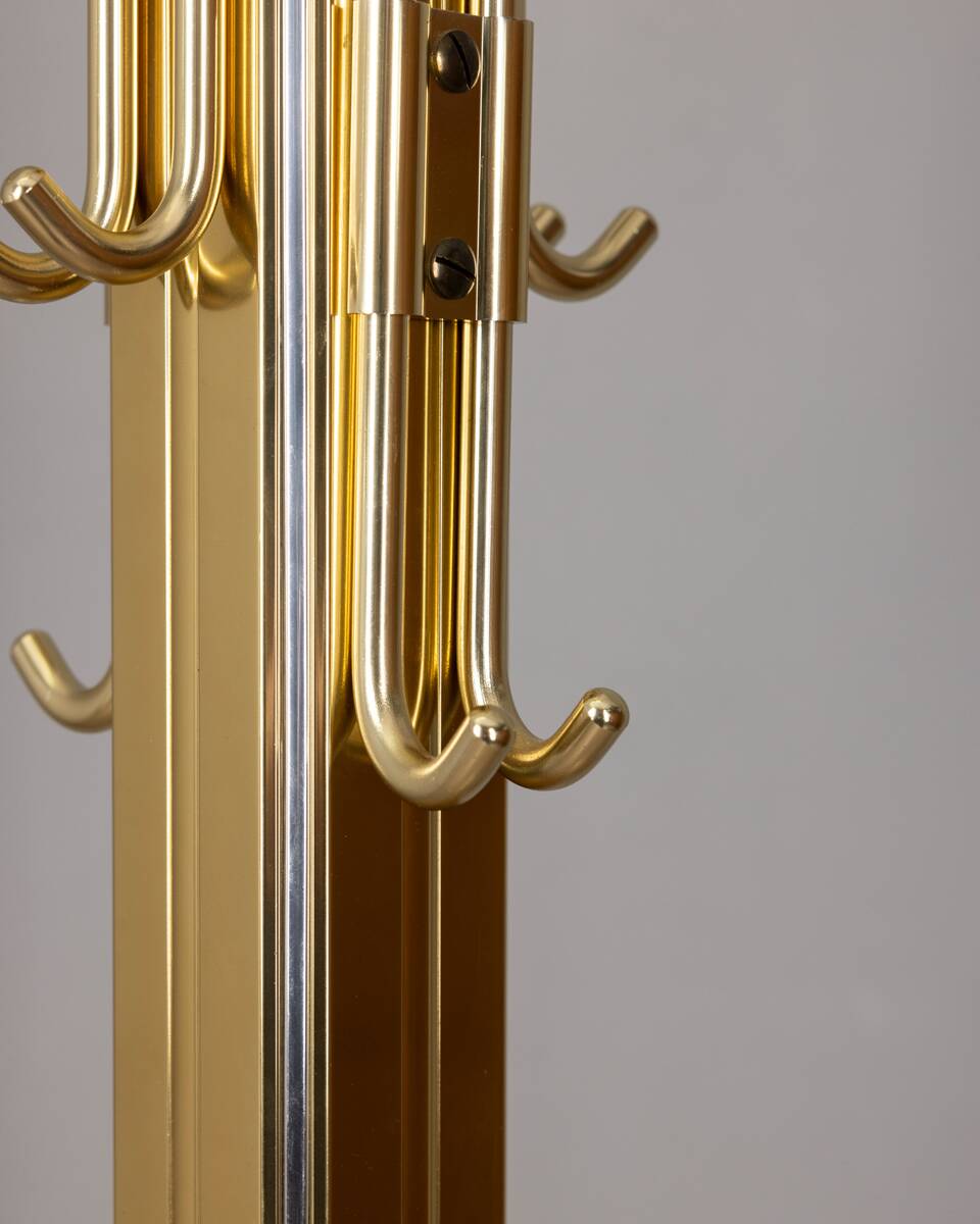 Vintage 80's floor coat rack in golden brass italian design