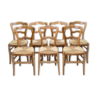 Suite of 7 straw chairs - XIX