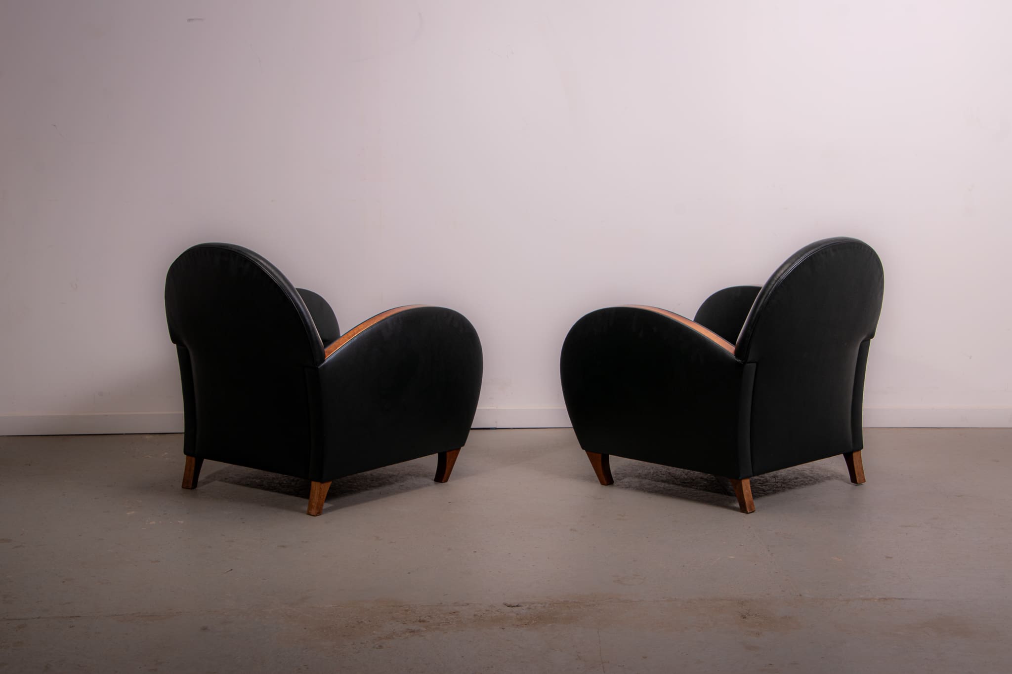 Pair of mid-century leather armchairs circa 1970 made in Belgium