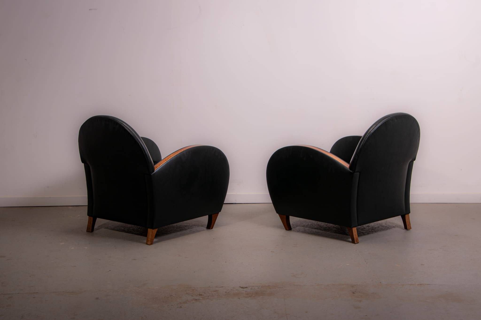 Pair of mid-century leather armchairs, circa 1970, made in Belgium.