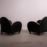 Pair of mid-century leather armchairs circa 1970 made in Belgium