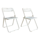 Pair of white perforated metal folding chairs - vintage