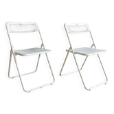 Paire de chaises pliantes en métal perforé blanc - vintage