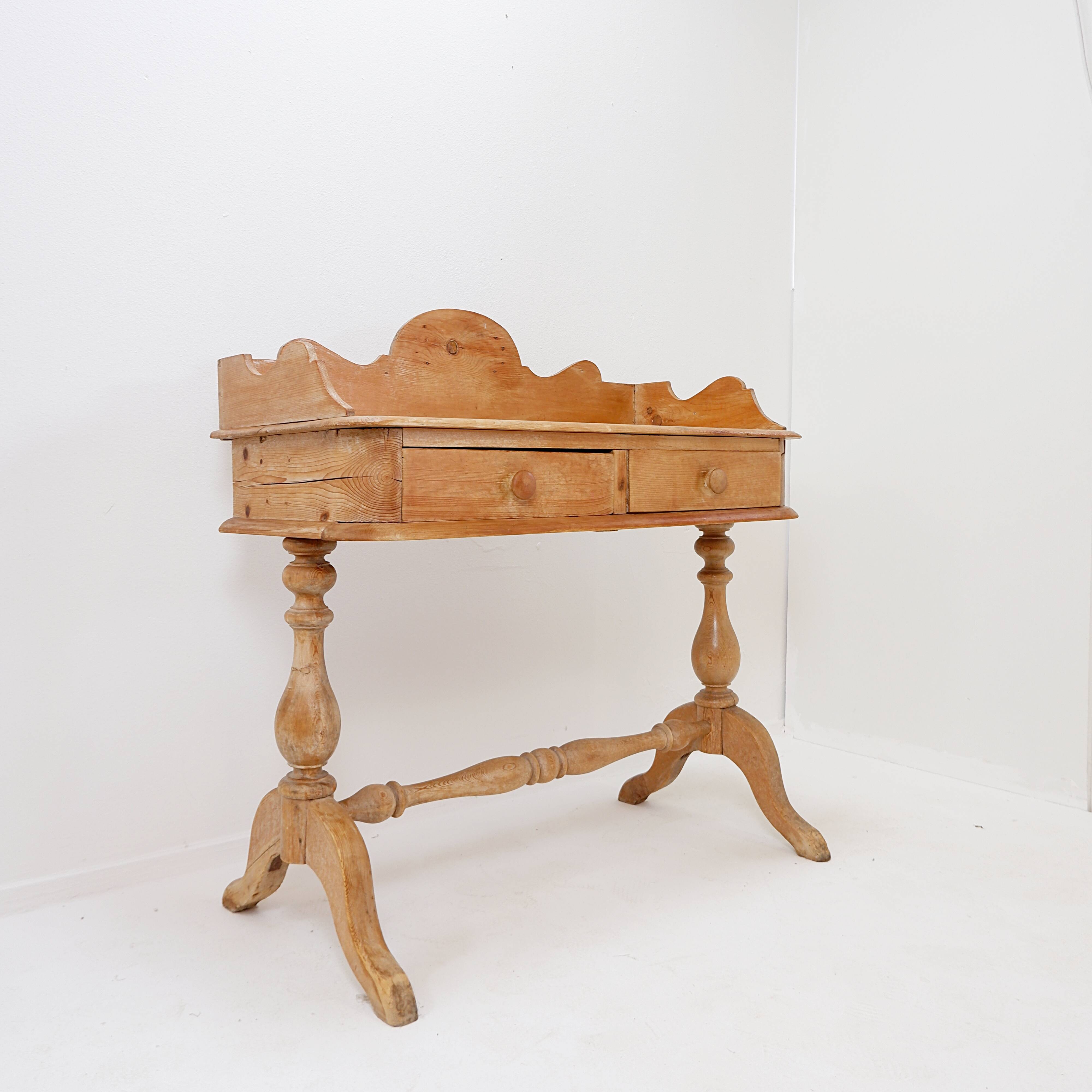 Antique English Pine 2 Drawer Desk - 1950s