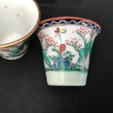 Coffee maker and 4 small bowls - porcelain - roosters and plants - china - mid-20th century