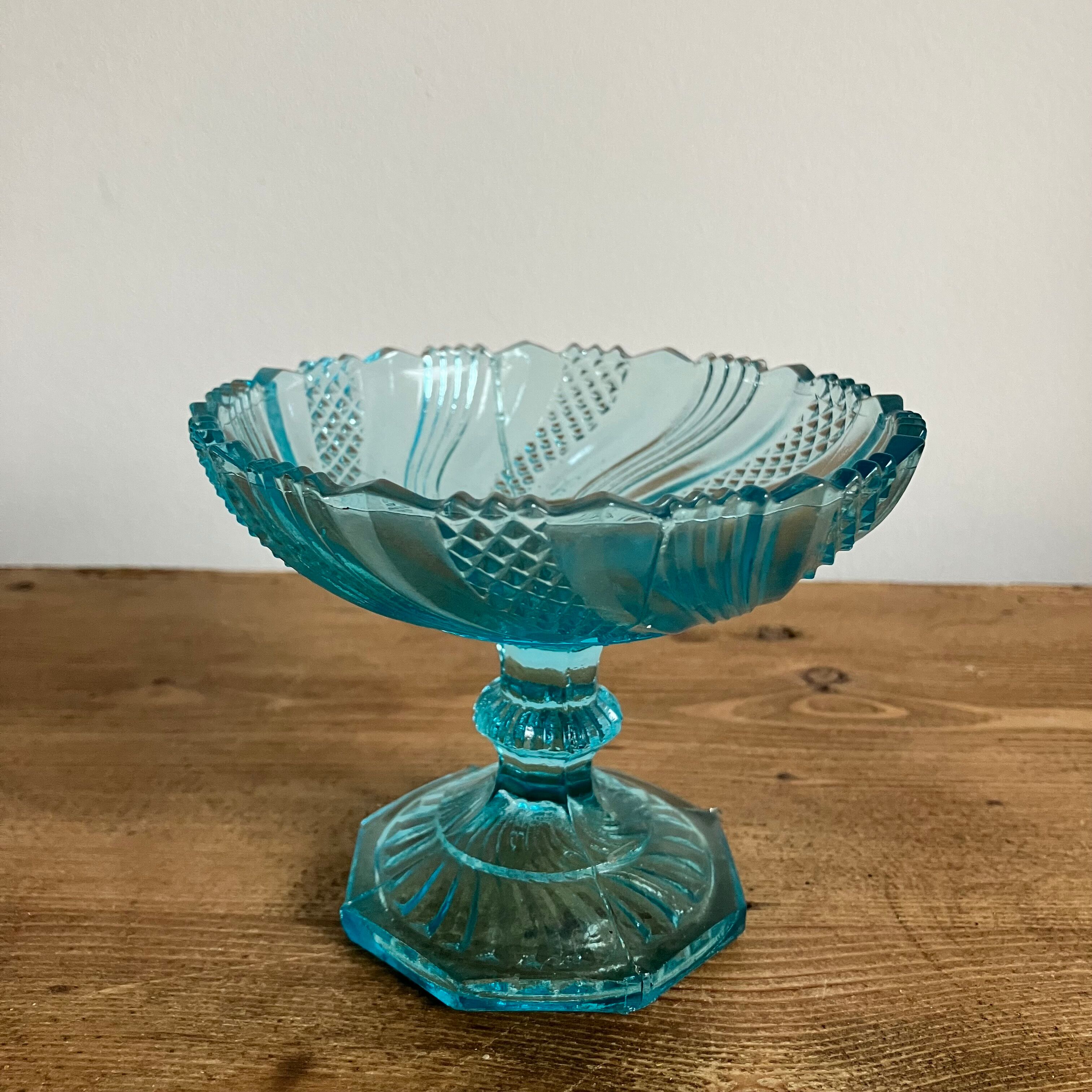 Blue glass fruit bowl
