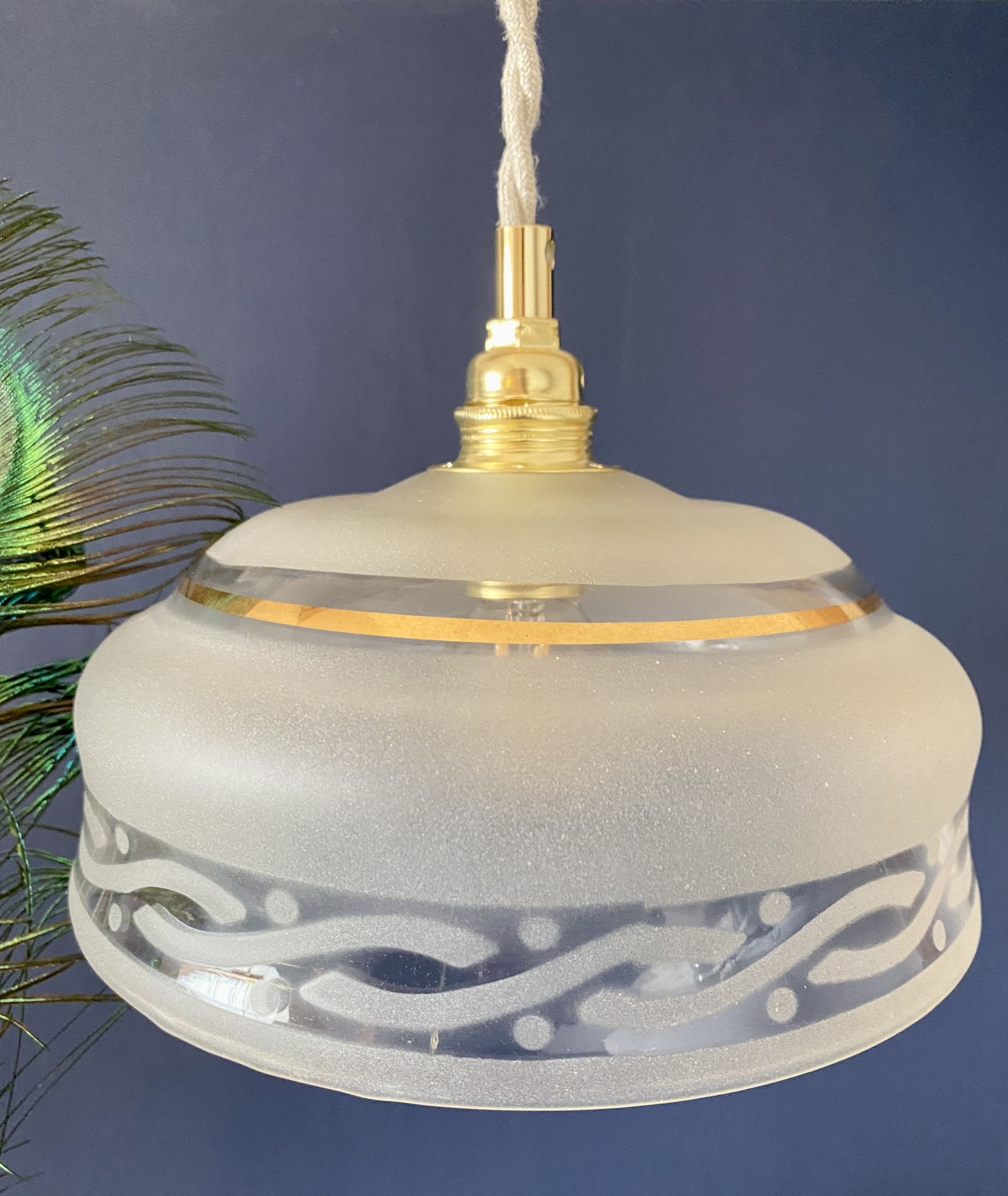 Suspension abat-jour vintage en verre dépoli