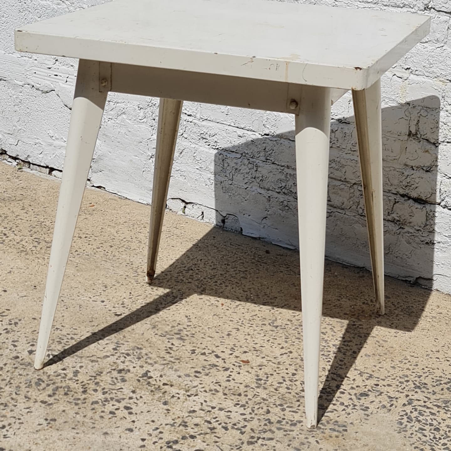 Old square tolix table white metal