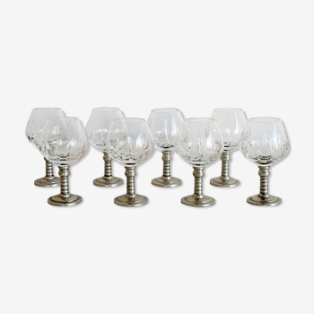 Série de huit verres à vin en cristal avec le pied en étain 95°  350 ml