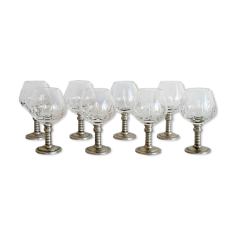 Series of eight crystal wine glasses with tin foot 95° 350 ml