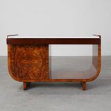 Belgian Art Deco Cabinet in Burl Veneer with Marble and Glass, circa 1930