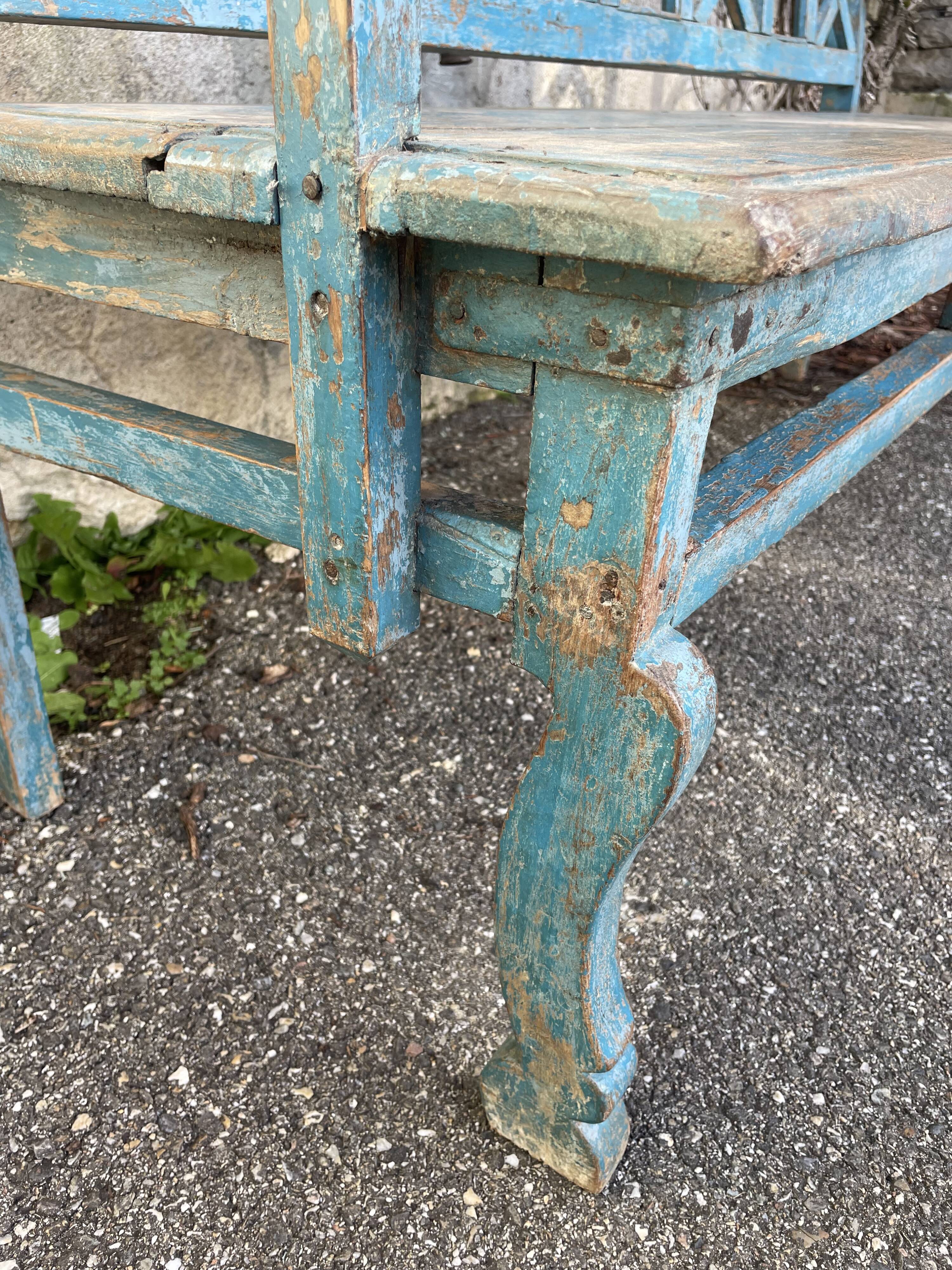 Indian bench in blue lacquered teak