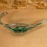 Ancien Vide Poche Coupe Cristal Vert & Transparent Vintage #B087