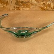 Ancien Vide Poche Coupe Cristal Vert & Transparent Vintage #B087