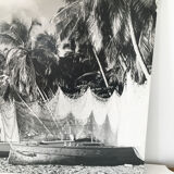 Old photograph on wood panel