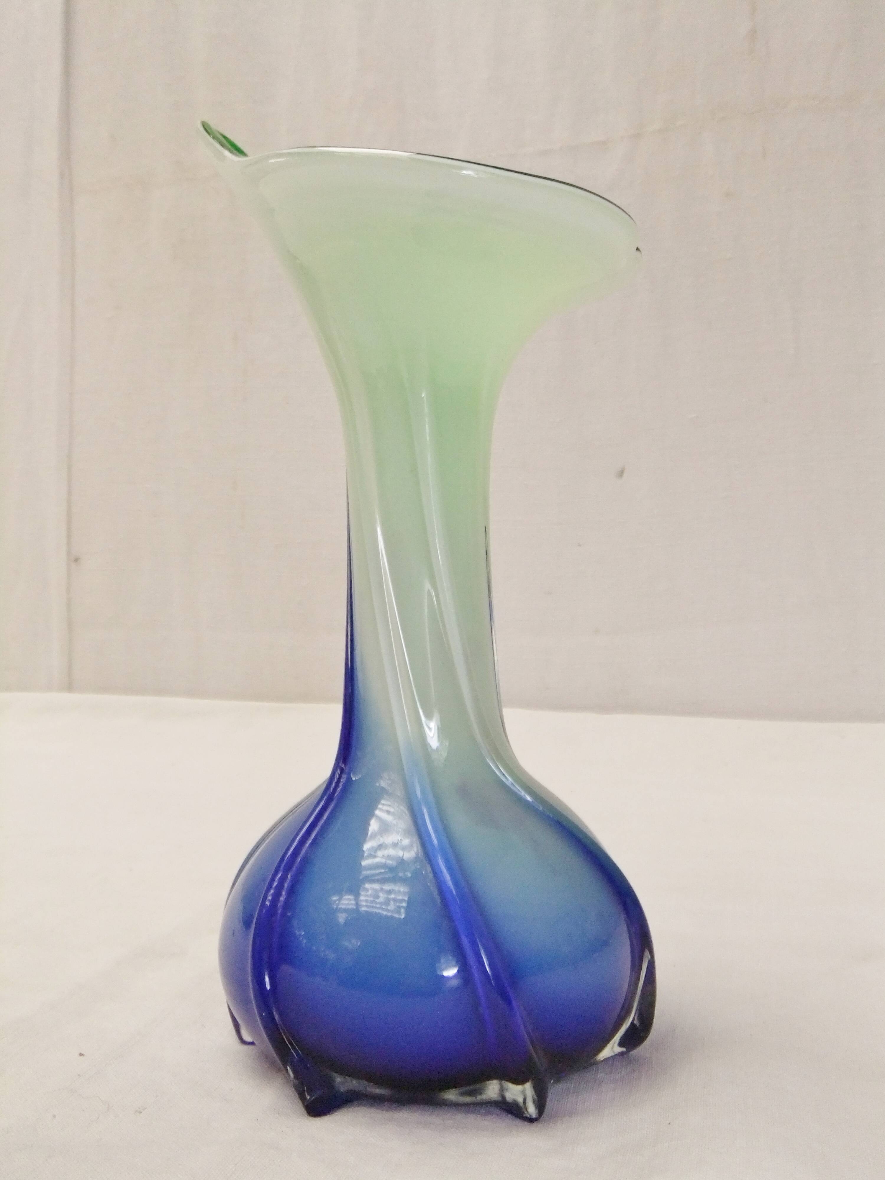 Murano Vase Vintage Floral Soliflore Calla Lily Blown Glass