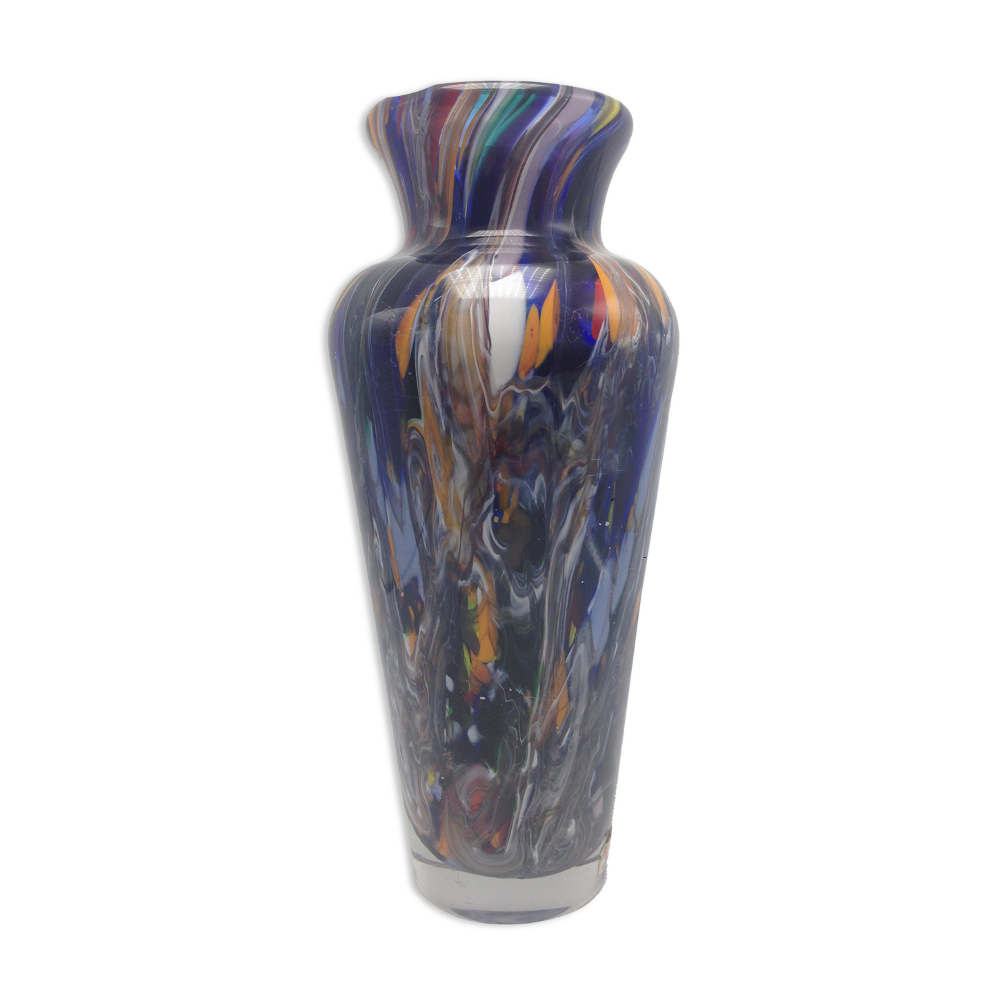 Boheme vase in multicolored thick glass splashes height 27 cm
