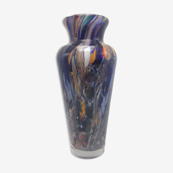 Vase de Boheme en verre epais multicolore eclaboussures hauteur 27 cm