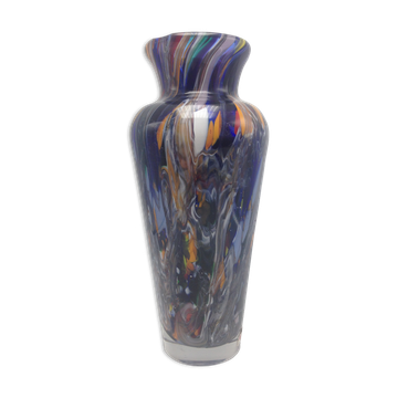 Vase de Boheme en verre epais multicolore eclaboussures hauteur 27 cm
