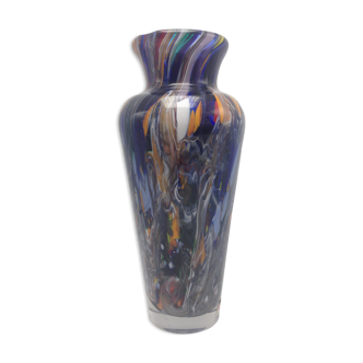 Vase de Boheme en verre epais multicolore eclaboussures hauteur 27 cm