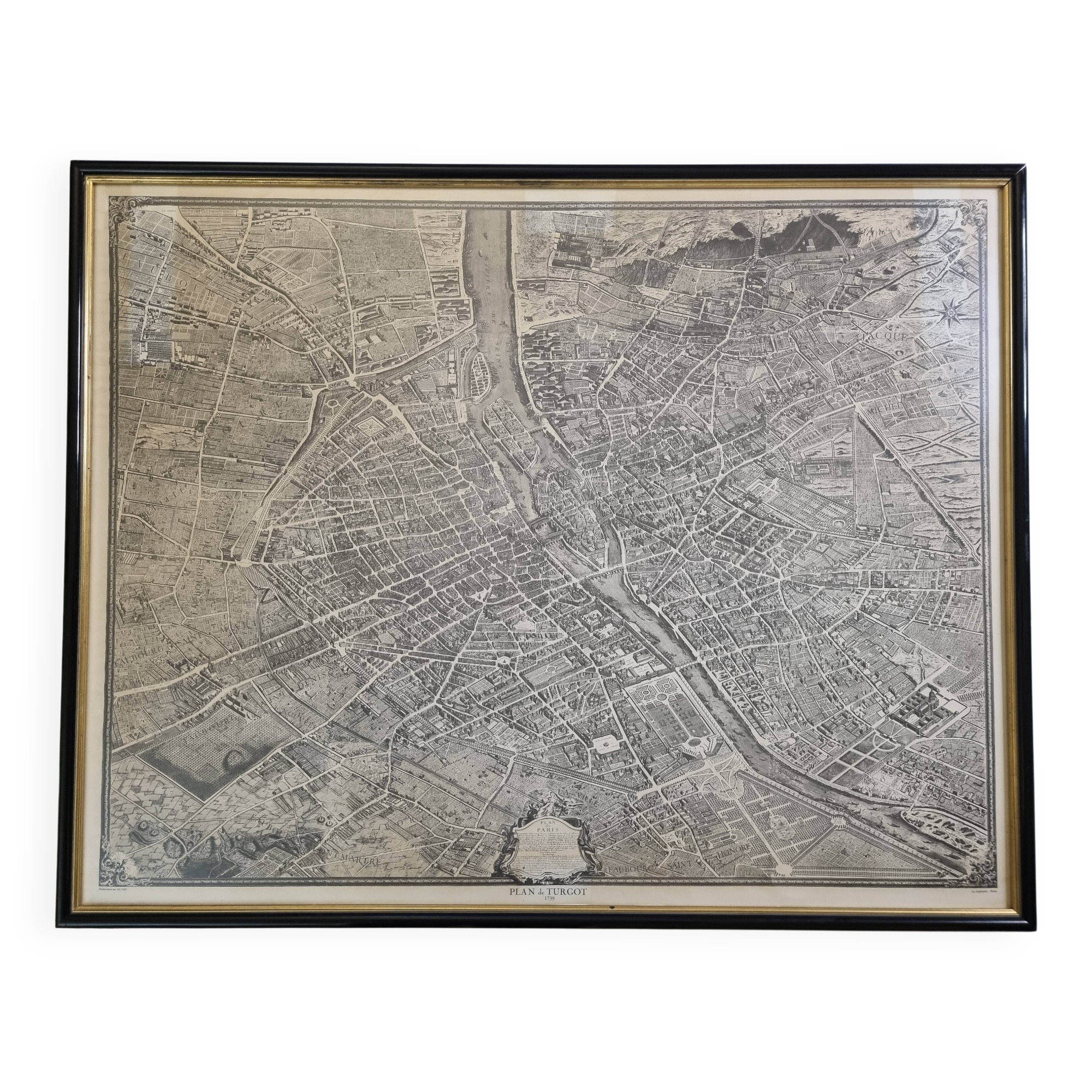 Turgot Plan 1739 – Vintage reproduction framed 100 x 80 cm with glass