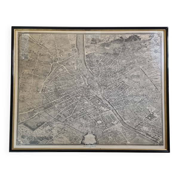 Plan de Turgot 1739 – Reproduction vintage encadrée 100 x 80 cm avec verre