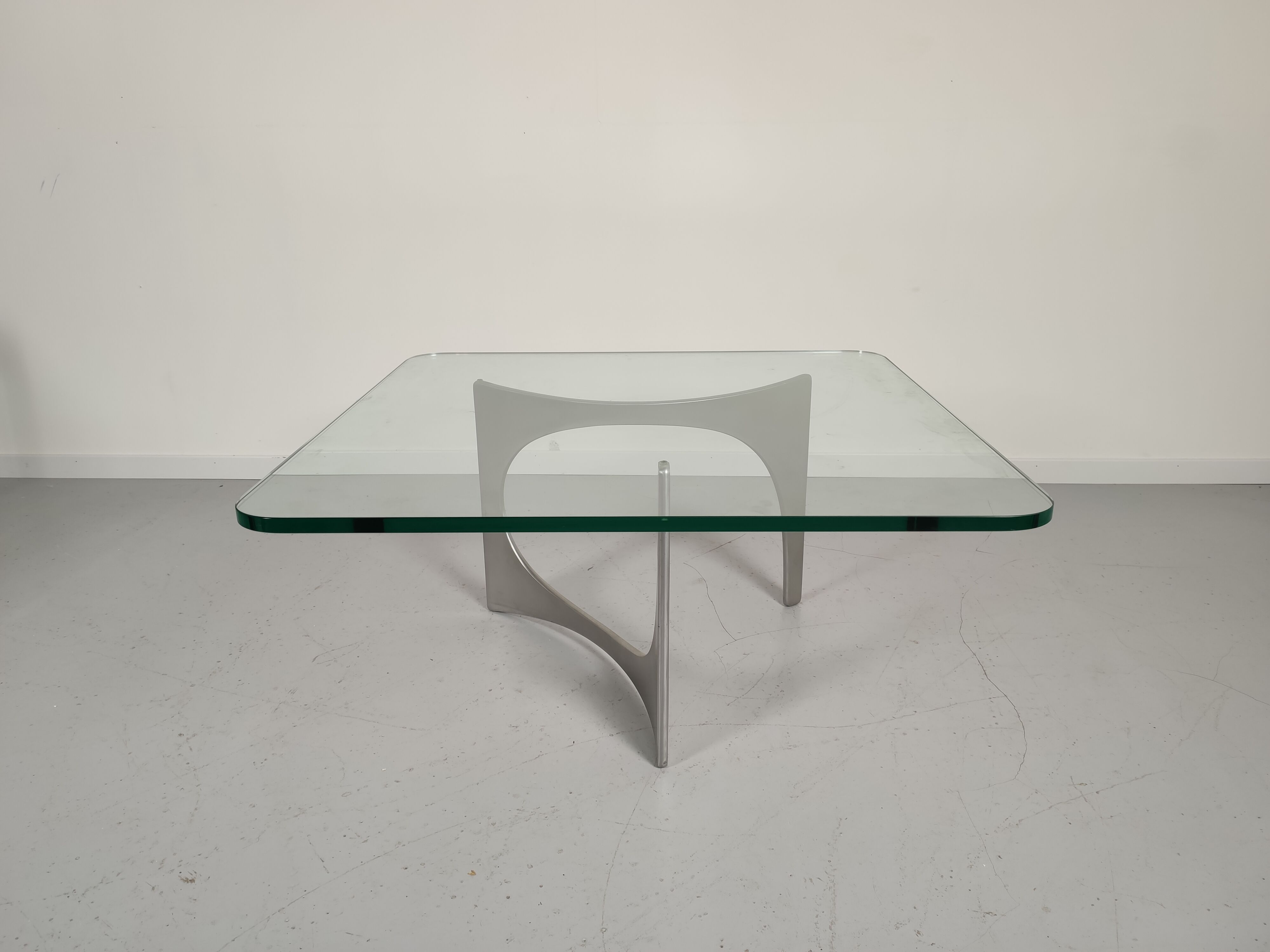 Alu and glass coffee table by KNUT HESTERBERG 1970s