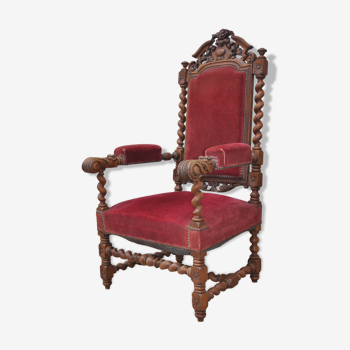Large baroque armchair old wood and velvet