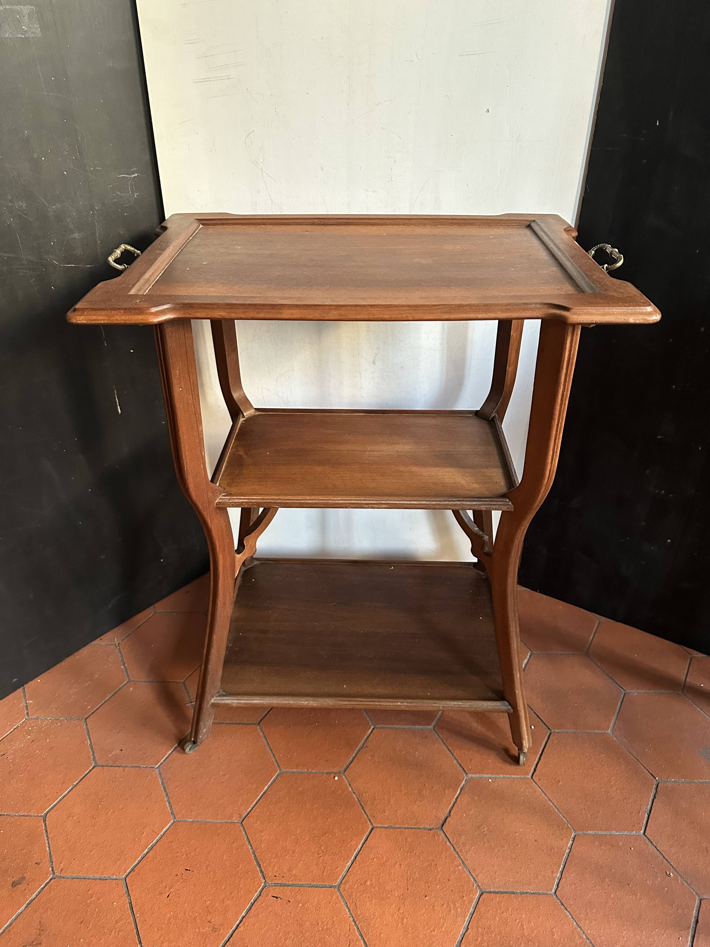 Walnut wheeled dessert trolley, circa 1900