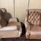 Pair of Chesterfield leather wingback armchairs